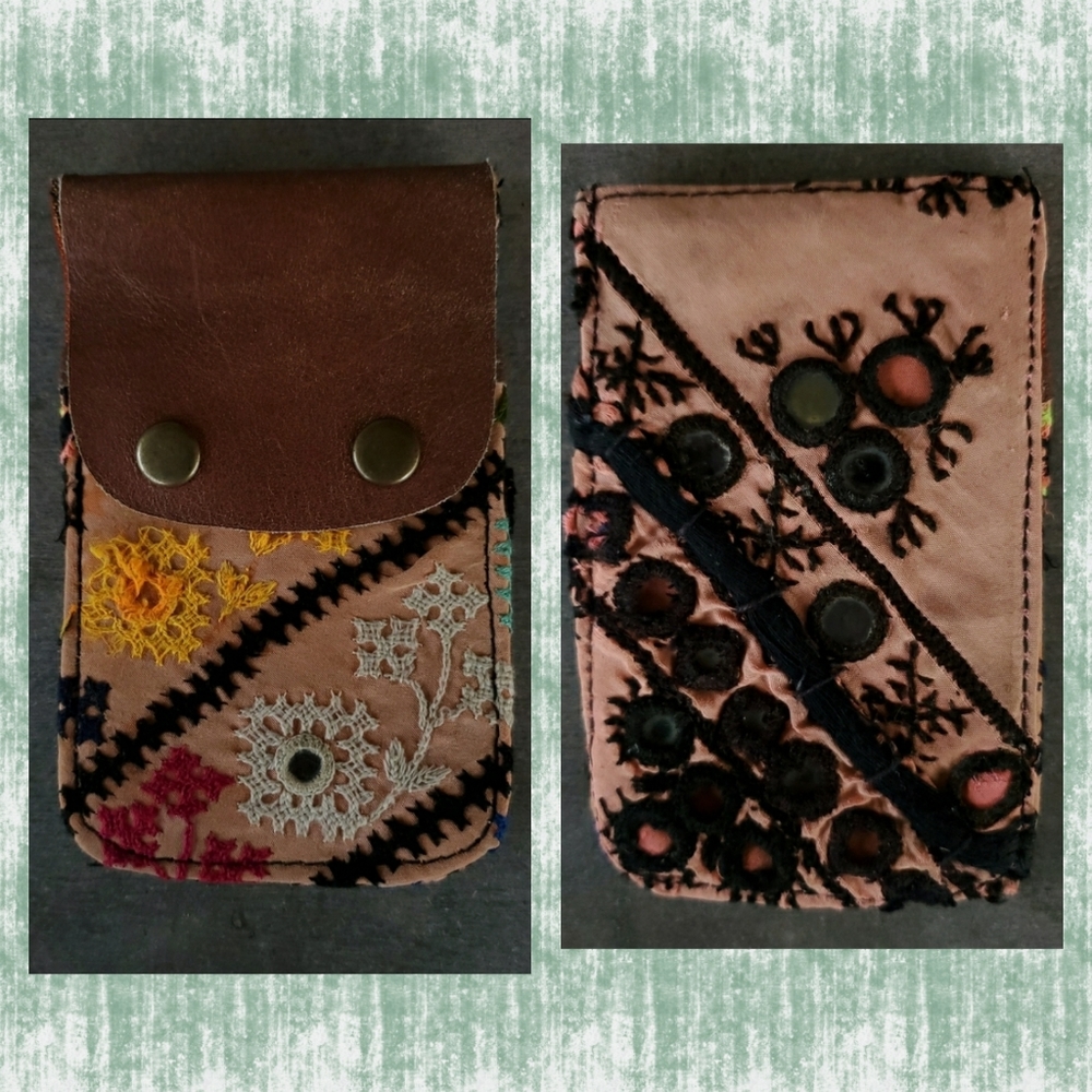 🍄🪬 Free People Boho Embroidered Repurposed vtg banjara hippie Wallet card case